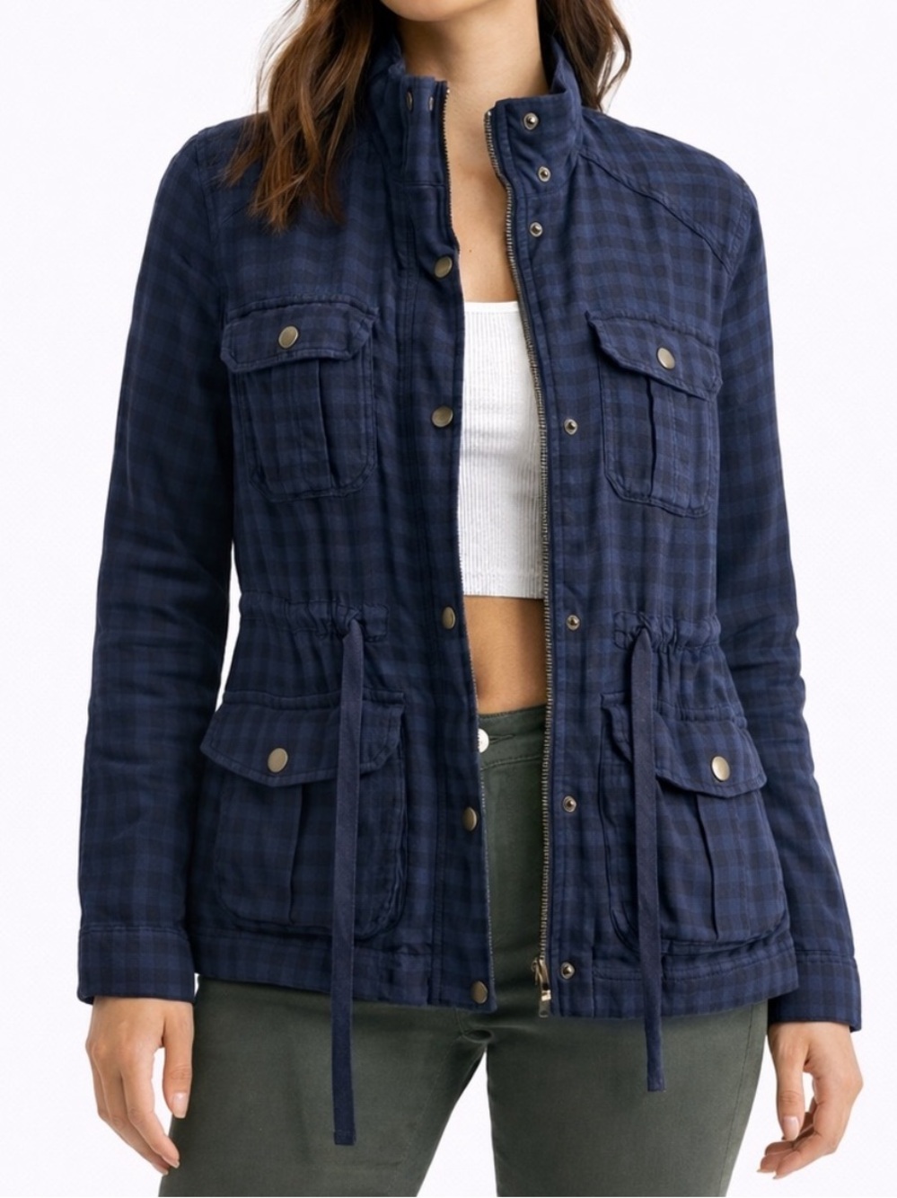 American Eagle Outfitters Plaid Drawstring Waist Utility Jacket